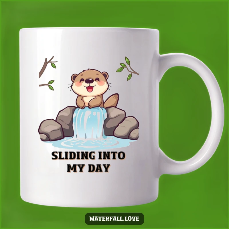 Funny Otter Waterfall Mug - Playful Sliding Character Gift, Joyful Coffee Mug