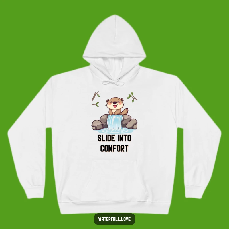 Funny Otter Waterfall Hoodie - Cozy Sliding Character Apparel, Warm Funny Gift