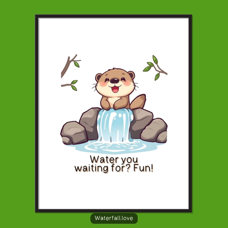 Free Printable Wall Art: Otter Waterfall Joy Fun Funny Downloadable Decor