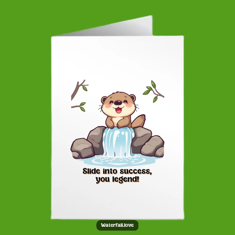 Free Printable Congrats Card: Otter Waterfall Thrill Funny Downloadable Celebration