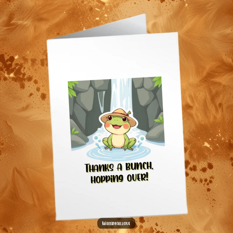 Funny Free Printable Thank You Card: A happy frog in a straw hat splashing, ideal for expressing thanks.