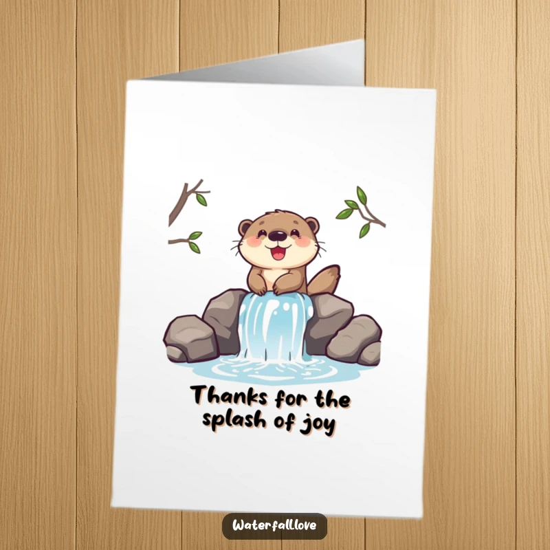 Funny Free Printable Thank You Card: A cheerful otter slides down a miniature waterfall, a fun DIY gift.